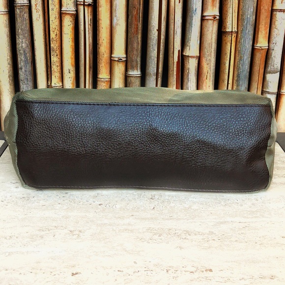 BRACIANO Olive Green Nylon Tote Brown & Gold Trim - Picture 4 of 8